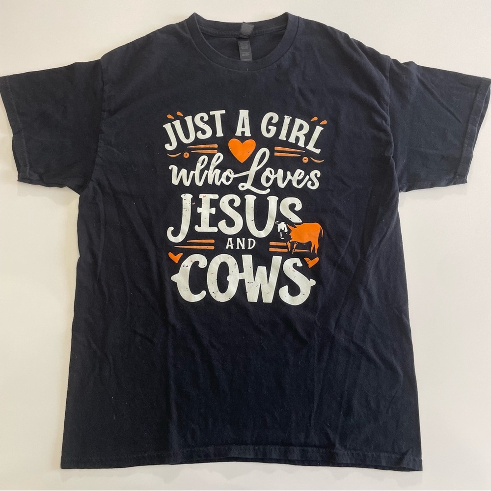 Black Short Sleeve Crew Neck TShirt Top Womens LCow Farmhouse Western Christian